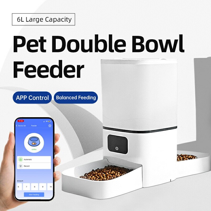 6L WIFI猫自動小銃食らわせる器、ダブルミールペットフィーダー、2匹の愛玩動物を同時に食らわせるできる猫用フ