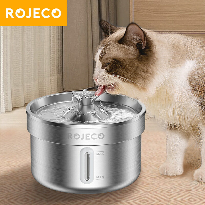ROJECO ステンレス鋼鋼愛玩動物水のみ場自動小銃猫水吹き上げスマートペットウォーターディスペンサー ポ
