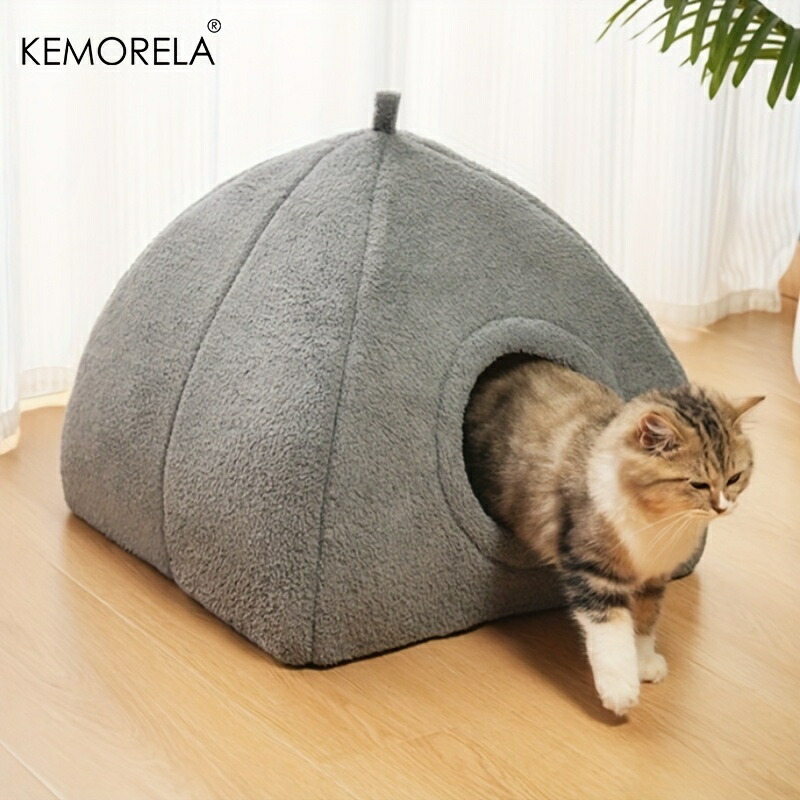 2025年冬用 朦々たる 室内猫用寝台 2-インチ-1 猫住み家 天幕型寝台 取りはずし能力のあるで洗えるホンブルグ帽