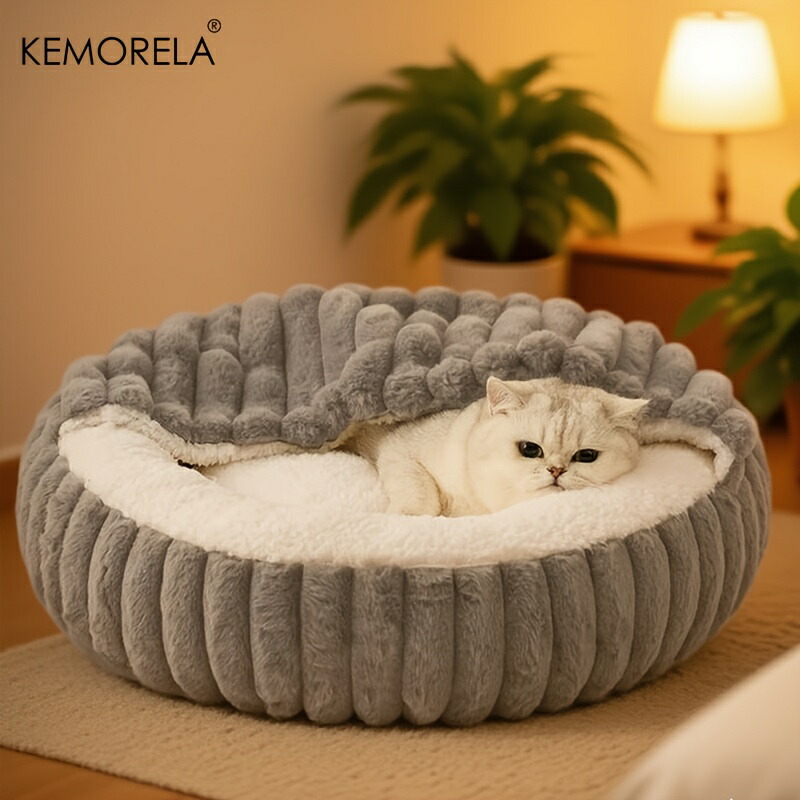 KEMORELA 生あたたかい丸型ボンネット付き添い人子ネコ用寝台 上滑り打ちきり猫用ほら穴 室内犬ころ用御休みキルティングク