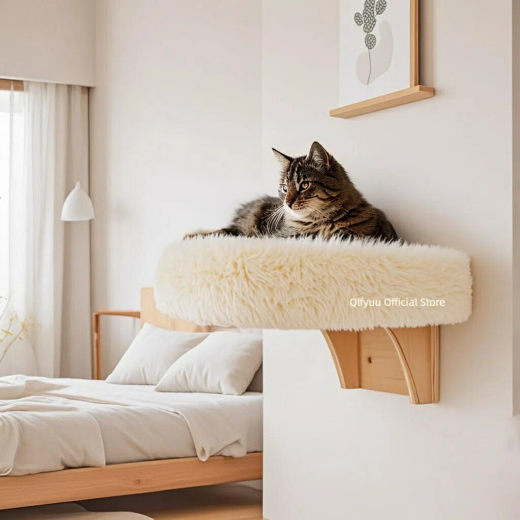 飾りもの木製キャットスペース、小型ペットベッドキャット調度品、冬用キャットパーチ（突っ支い棒