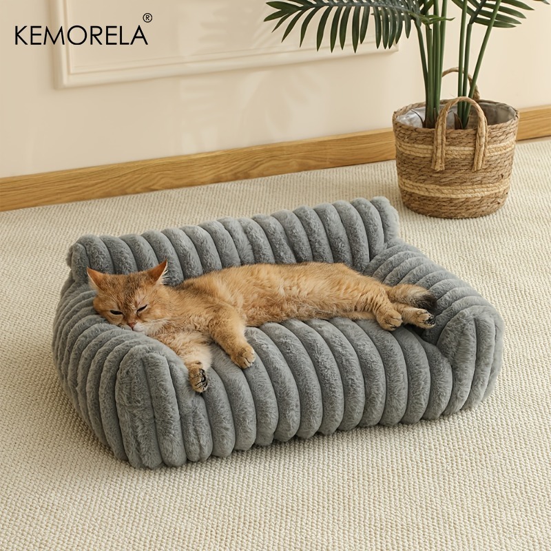 KEMORELA 1個入り口・入口 縞模様柄 猫用長いす寝台 ホンブルグ帽ポリエステル製愛玩動物寝台 通気性抜