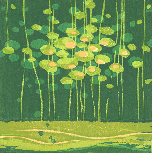 版画/水性木版画 朴再英 みどりいろのゆめ 現代アート 抽象 送料無料