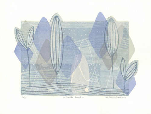 版画/油性木版ﾘﾉｶｯﾄｲﾝｸ 白駒一樹 Seaside bound 現代アート 抽象 送料無料