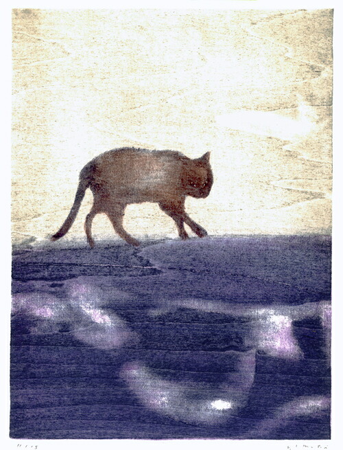 版画/木版画 木村繁之 昼の猫 現代アート 抽象 送料無料