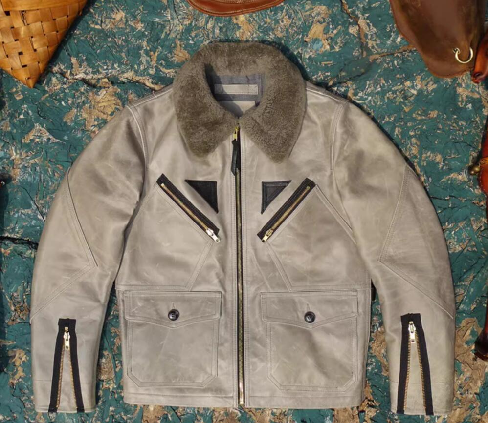 秋冬 新品 B15牛革 レトロ 本革 上品 ユーズド加工 ファー襟 メンズライダースジャケット 革ジャン S~5XL|G-FRONTIER店