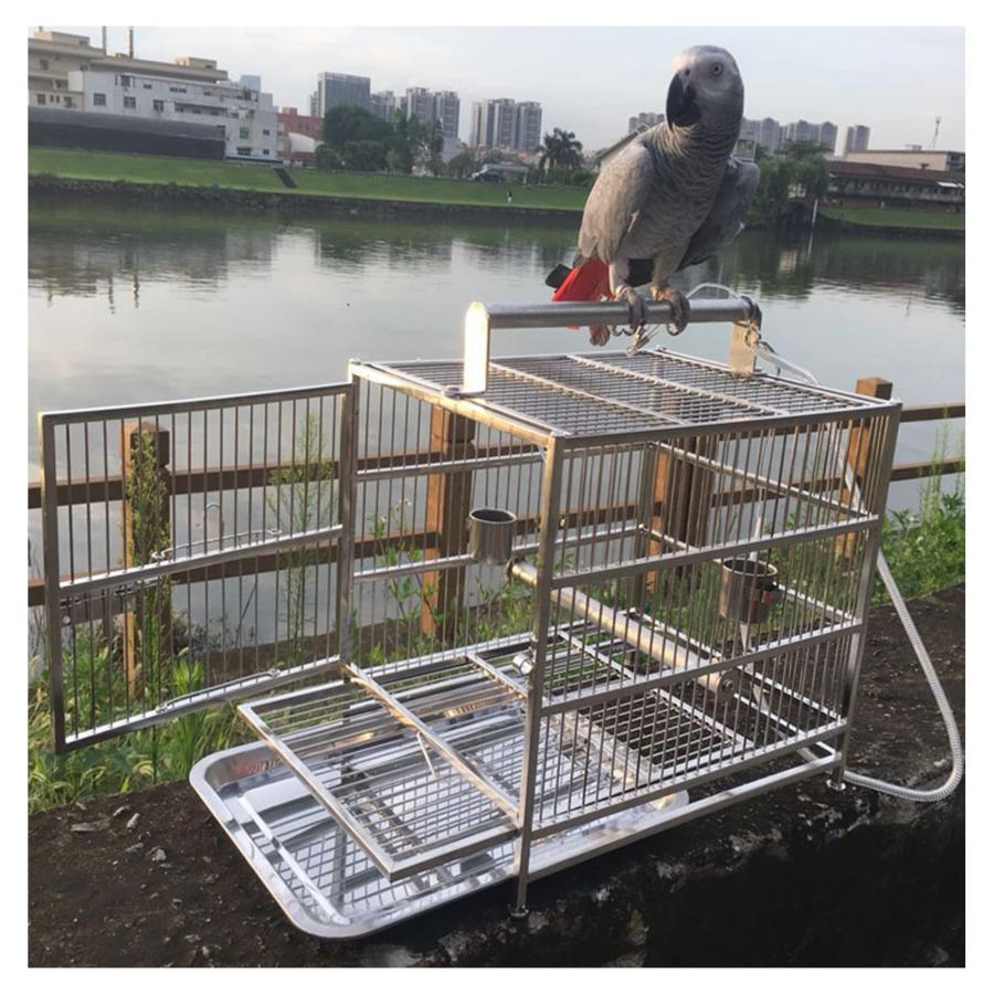 36*28*40cm ステンレス鋼 鳥 キャリーケージ 鳥用トラベルケージ(中型のオウム用) つや消しハンドル付き 引き出しトレイ付き 鳥 キャリ