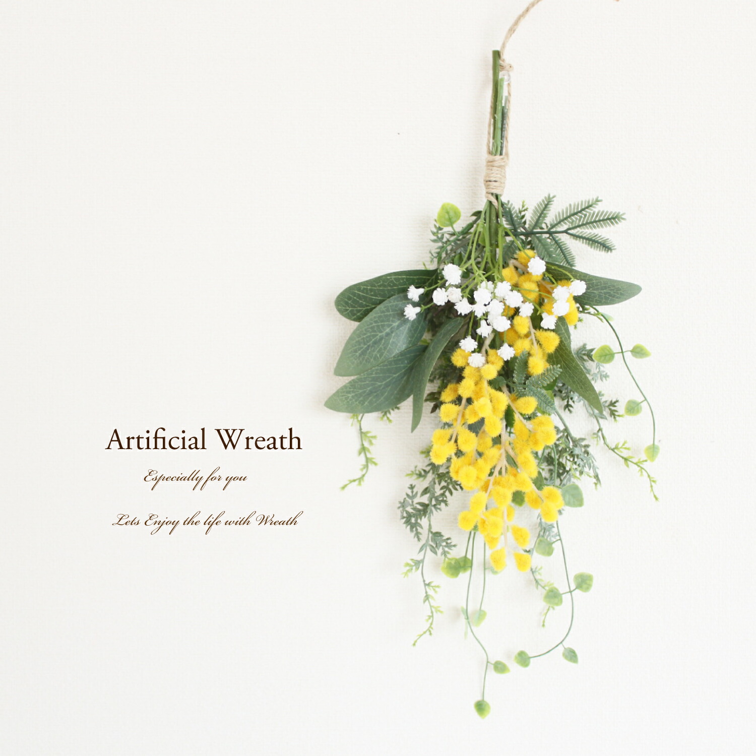 楽天市場】ミモザ リース スワッグ 玄関飾り 造花 アーティフィシャル