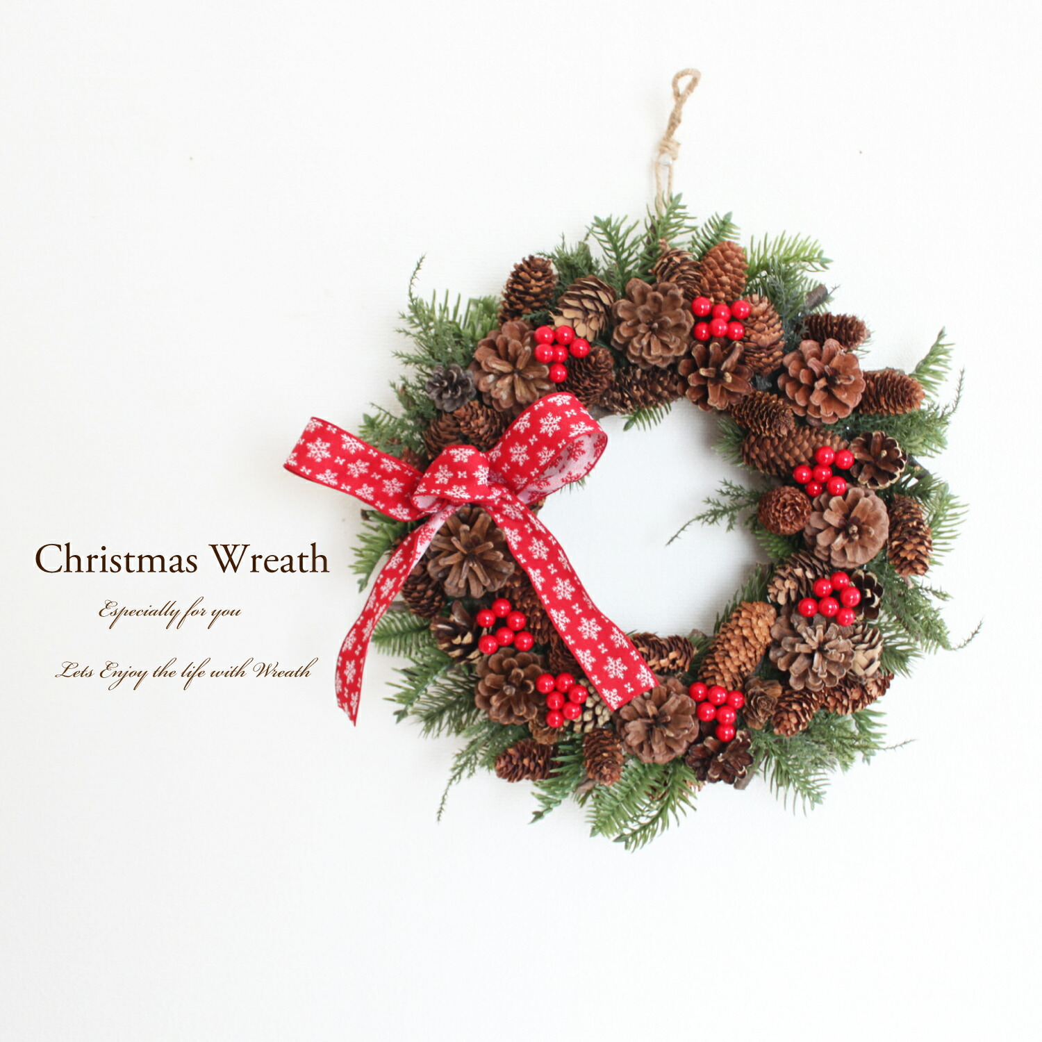 楽天市場】クリスマスリース 松ぼっくり リボン 彩か Saika