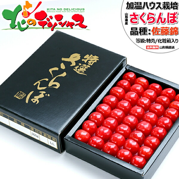 山形県産 さくらんぼ 佐藤錦 300g (特秀品/Lor2Lサイズ/手詰め/化粧箱) <BR><BR>2025 初夏 旬 ギフト 贈り物 贈答 お祝い お礼 お返し 内祝い プレゼント さとうにしき サクランボ 山形県 果物 フルーツ 山形県 産地直送 送料無料 お取り寄せ