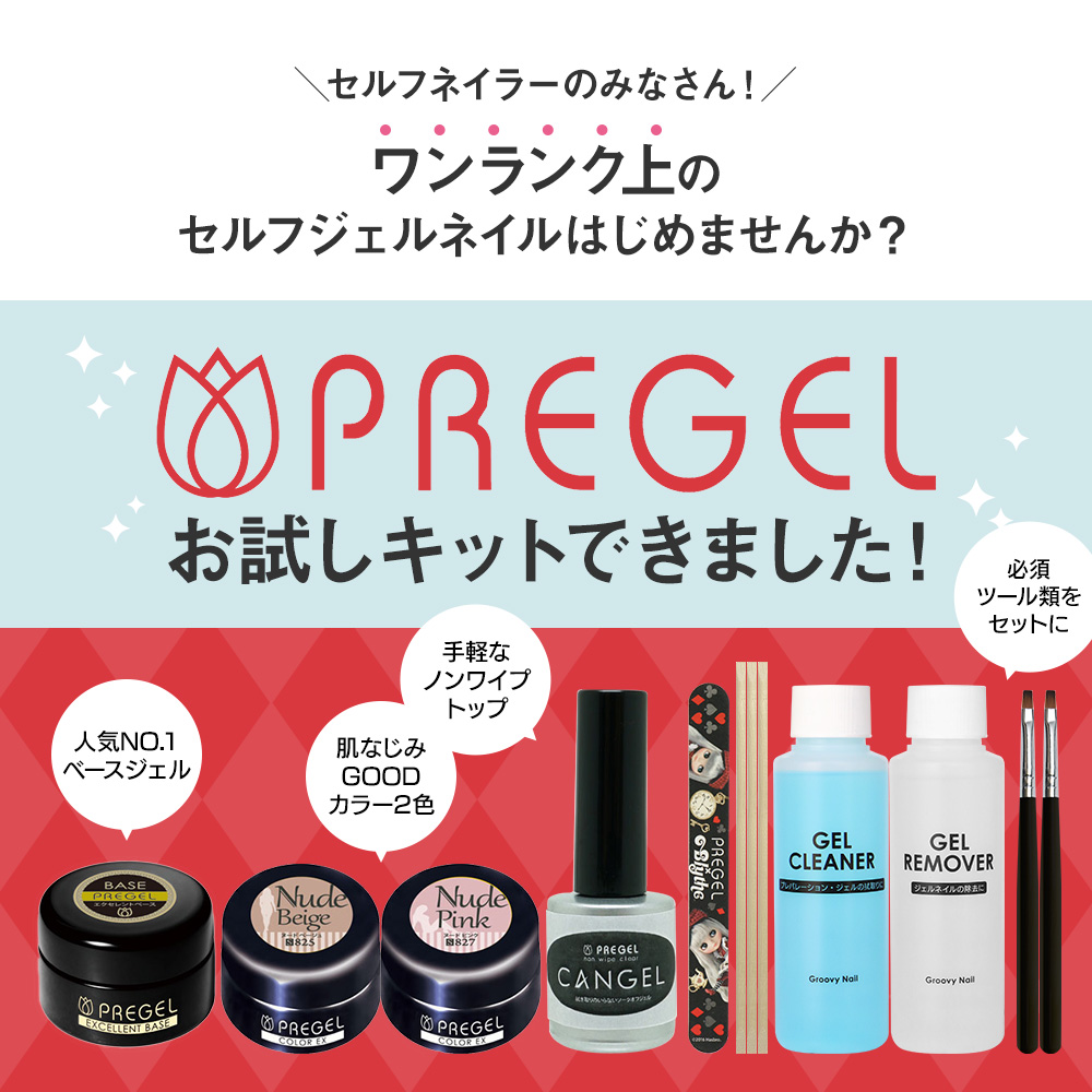 楽天市場 ジェルネイルキット Pregel プリジェル 国産ベース トップ カラージェル2色付シンプルキット お試し ジェルネイルセット 送料無料 ネコポス不可 グルービーネイル