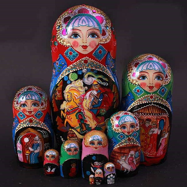 マトリョーシカ ロシア 人形 民芸品 土産物 手作り人形 手描き オブジェ 10個組 インテリア雑貨 洋風 ギフト プレゼント 北欧雑貨 伝統工芸 おもちゃ 飾り 誕生日 キッズ 子供 部屋 クリスマス - 商品メイン画像