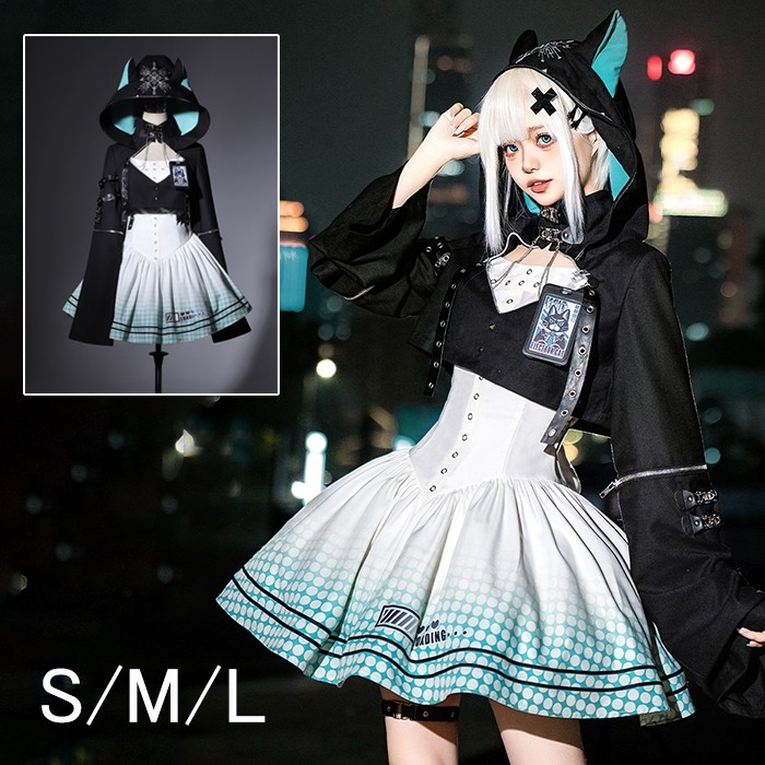 ロリータワンピース レディース ロリータ ドレス セット ハロウィン コスチューム コート フード付き 短め 小柄 可愛い ケモノ パンク 日常 黒 ゴスロリ OP ダーク 天使 悪魔 仮装 パーティー イベント 撮影用 S M L|キッズ衣装 通販Gパーク