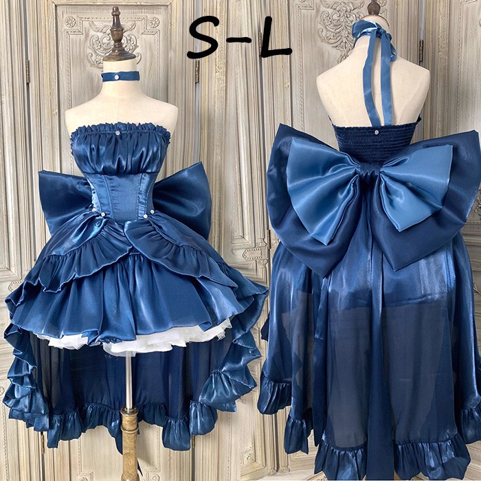 衣装 ロリータ Lolita ハロウィン ストラップレス パフスコート S M L 格好のいい コスプレ 寄り合い 差し上げ物 レディース 御召しもの 御召しもの 姫御前 ローマン的 青味