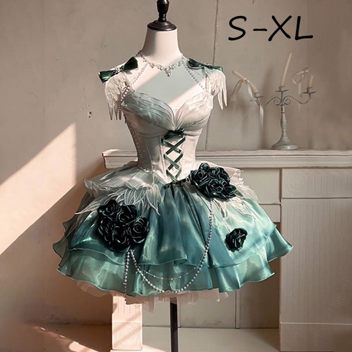 ワンピース ロリータ Lolita アンバーグリーン パフスカート S M L XL おしゃれ コスプレ お嬢様 パーティー プレゼント イブニングドレス レディース コスチューム ドレス プリンセス ロマンティック｜キッズ衣装 通販Ｇパーク