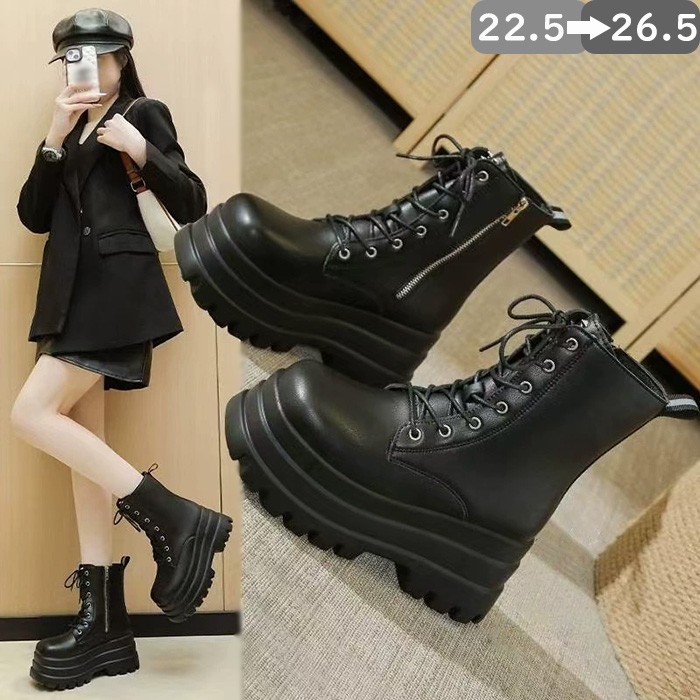 楽天市場】ショートブーツ ブラック 黒 サイドファスナー レースアップ