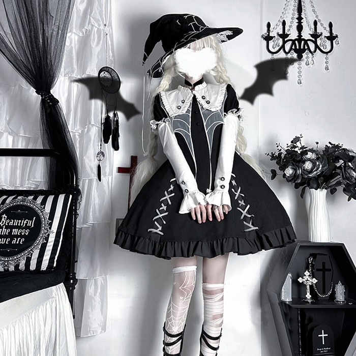 日*1様 ゴスロリ・ロリータ コスプレ衣装 黒 Qoo10] ゴスロリ 黒 ロリータ ミニスカートセッ