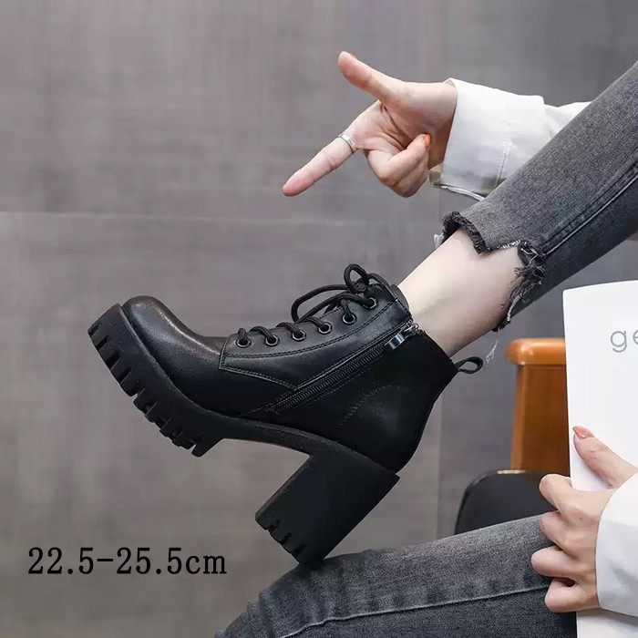 ショートブーツ レディース 歩きやすい レースアップブーツ 編み上げブーツ ヒール：7cm サイドジップ ミドルブーツ ラウンドトゥ レースアップ ミドルヒール 黒 ブラック 履きやすい 防寒 卒業式 小学生 大学生 キッズ 袴 22.5-25.0 nt024zbzblc