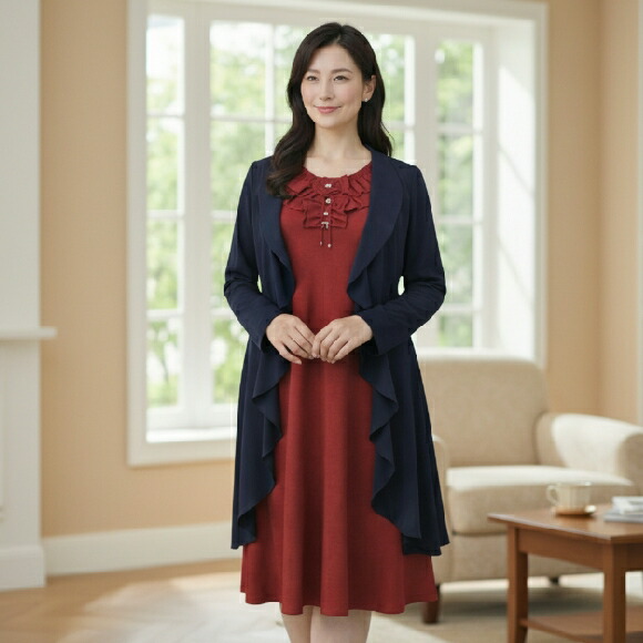 楽天市場】スーパービューティー カーディガン ラッフル衿 ロング