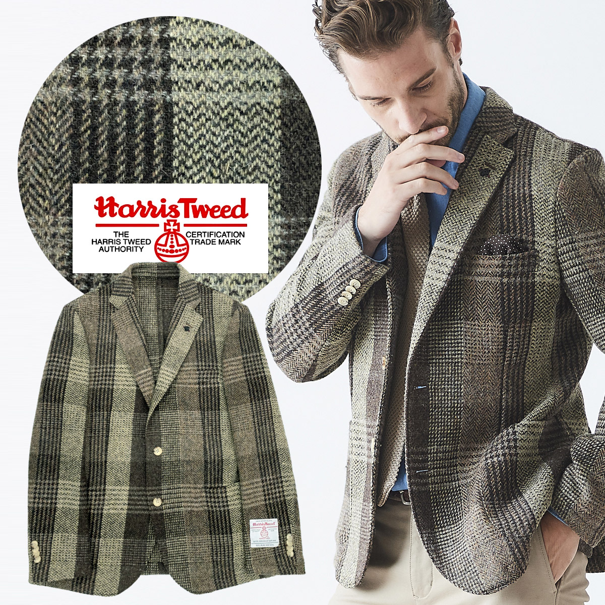 柔らかい ハリスツイードジャケット メンズ ジャケット グレンチェック 英国 グレイ ベージュ 302 G Stage ジーステージ メンズウエアg Stage 50 Off Skylines Ae