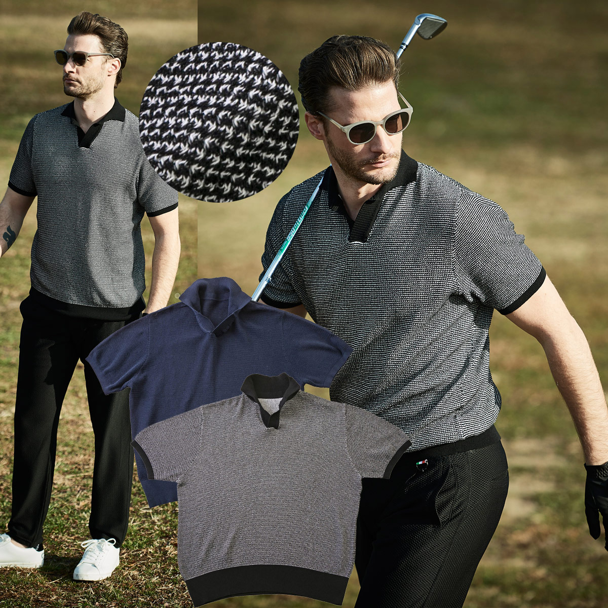 ポロシャツ メンズ 編み 織り柄 ゴルフ御召 父上の昼 頂戴物 お洒落 朱炎ニット 木綿 隊長 涼やか 典麗 薄墨 紺 G Stage ジーパフォーマンス Doradographix Com