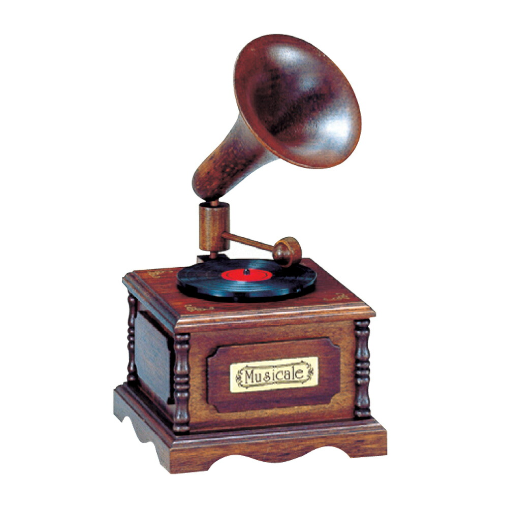 楽天市場】【木製ミニアンティークオルゴール 蓄音機】 オルゴール