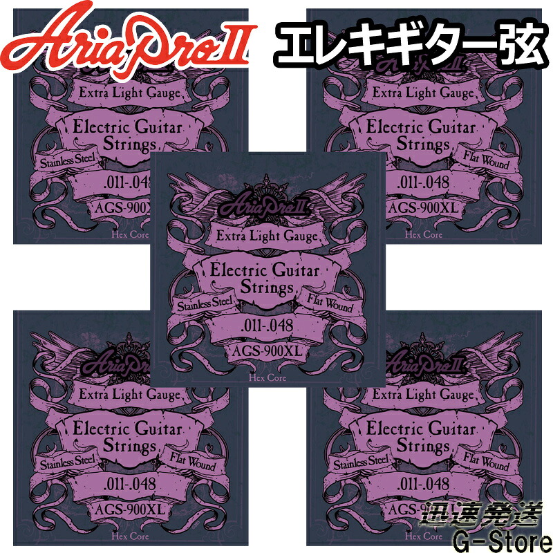 【10日までポイントUP】AriaProII エレキ弦 AGS-900XL×5セット Flat Wound Extra Light 11-48