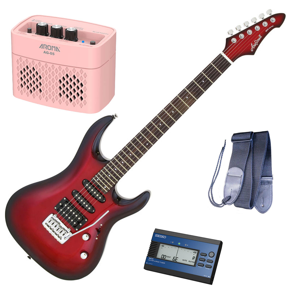 セイコーチューナー＆アンプセット！AriaProII エレキギター MAC-STD MRS＋SAT10L＋ギターストラップ＋AG-05 PK