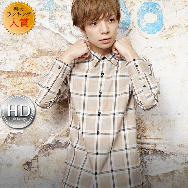 PINORE ベージュ系チェック柄長袖シャツ Dream garden ブラウス シャツ 「豊富なカラー展開」チェック柄