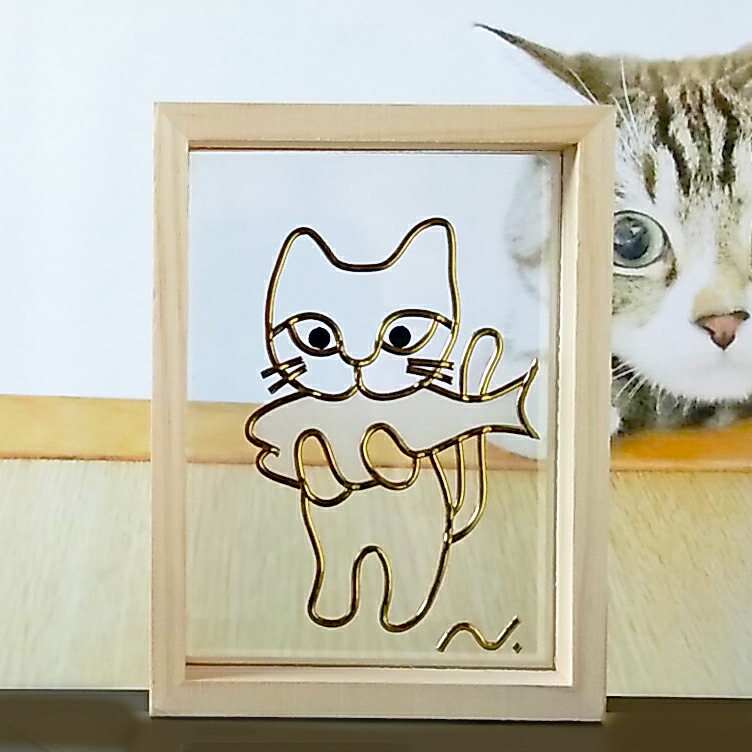 羊毛フェルトフレーム入り　l _M 羊毛フェルト】フレーム入り長毛猫ちゃん 羊毛フェルト パステルミケ