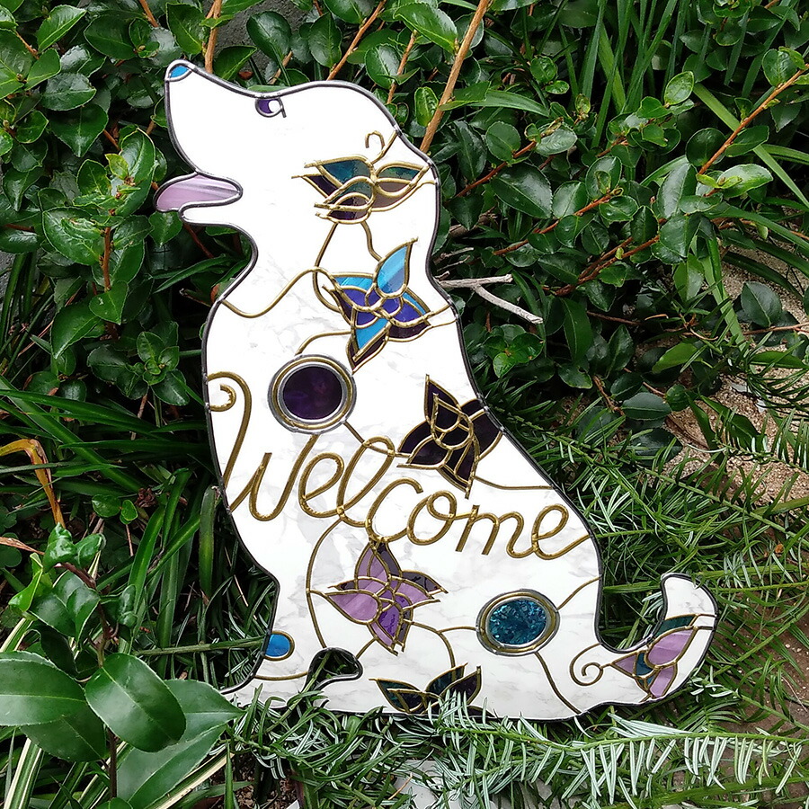 送料無料 ウェルカムドッグ 受注生産 ウェルカムボード 犬飾り おしゃれ かわいい インテリア リビング ギフト 贈り物 プレゼント 手作り ハンドメイド オリジナル ステンドグラス風 グラスアート Educaps Com Br