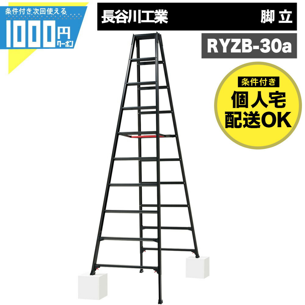 長谷川工業 RYZB 30 脚立 10段 有効高さ最大2.53m ※はしごになりません 伸縮 折りたたみ 収納 アルミ製作業用 梯子 BLACK LABEL RYZB-30a 【条件付で個人購入可】-法人限定価格-