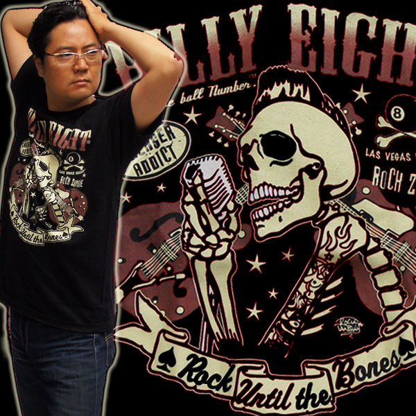 楽天市場 M L ビリー エイト ロックtシャツ ロックンロール リーゼントスカル 半袖 黒 メンズ Tシャツ 綿 ハーレー バイカー ロック ロカビリー系 アメ車 Robber Gabriela