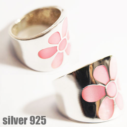 シルバー925リング【フラワー・シェル】 ピンク シルバーアクセサリー/シルバーアクセ/指輪/リング/レディース/silver925