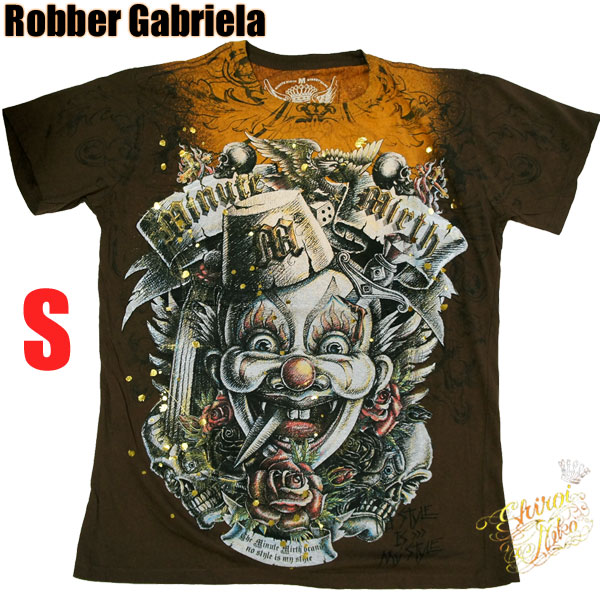 楽天市場 シロイネコ Minute Mirth Tシャツ 悪魔のピエロ 山吹色ｘ茶 メンズ ロック ロックンロール パンク タトゥー 刺青 ロカビリー チカーノ Robber Gabriela