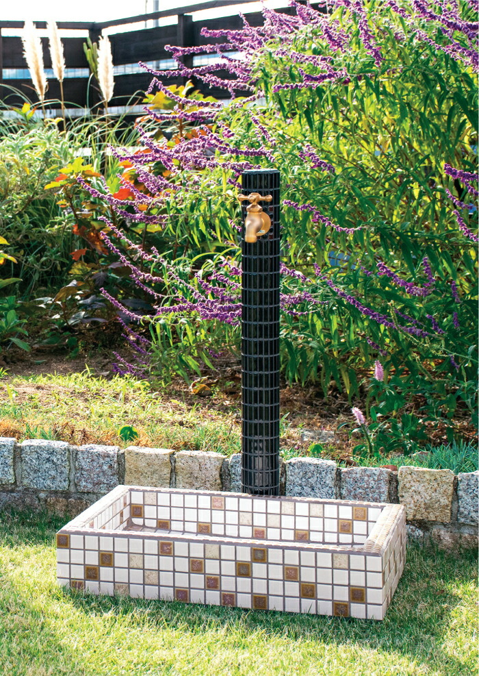 ガーデンパン タイル張り四角浅型 ガーデンポット 流し台 タイルパン 4カラー ガーデンシンク モザイクタイル 水鉢 タイルの水鉢