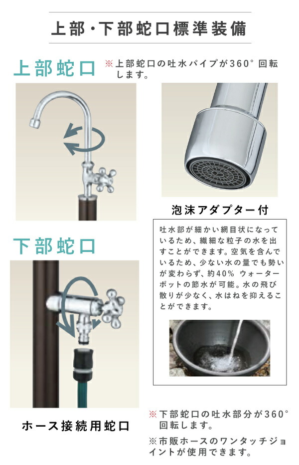 Unison ガーデンシンク フィーノii ガーデンポット付属フィーノ2 手洗い 2カラー ガーデンパン 水受け 補助蛇口 菜園 上下蛇口標準装備 グースネック 水栓柱 ガーデニング 感染症予防 立水栓 2口 玄関前 水鉢 ホース 左右仕様 スワンネック Fino