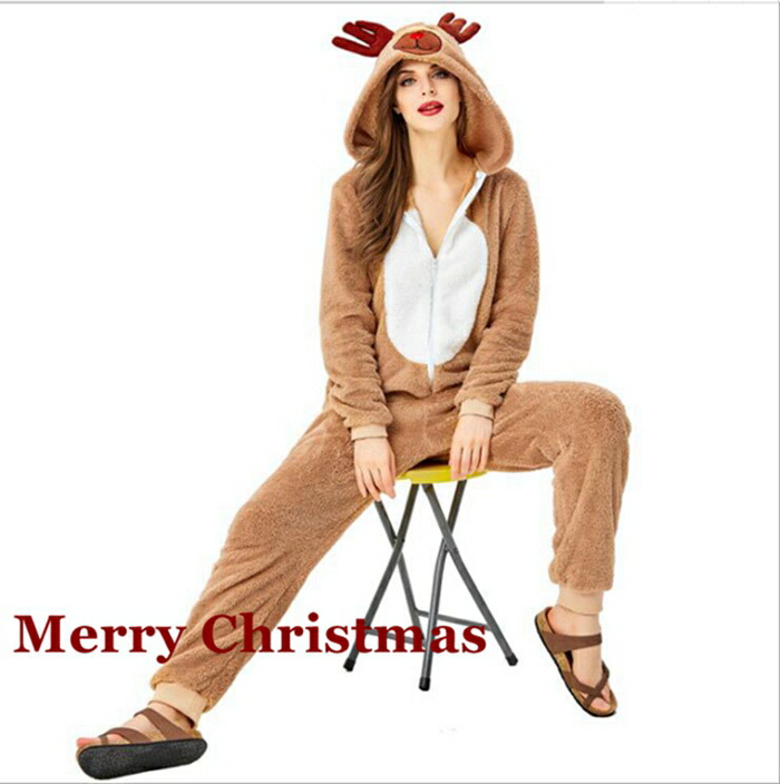 クリスマス トナカイ コスプレ 衣装 仮装 トナカイ 着ぐるみ フード付き トナカイコスチューム アニマル 動物 レディース パジャマ 部屋着 大人用 かわいい クリスマス ギフト プレゼント 仮装 学祭忘年会 イベント キグルミ