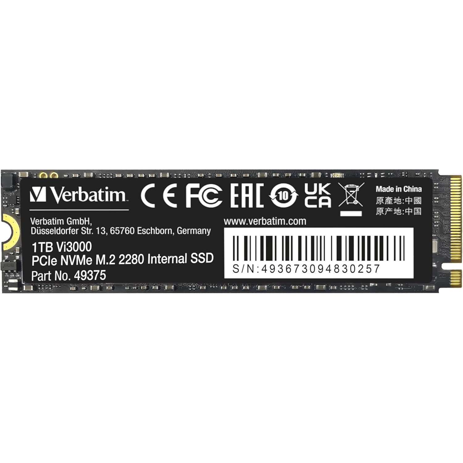 Verbatim バーベイタム SSD 1TB M.2 2280 NVMe PCIe Gen3.0x4 PCIe3.0 Vi3000シリーズ 最大読込 3100MB/s 49375-J 【新品】｜ガジェッティア