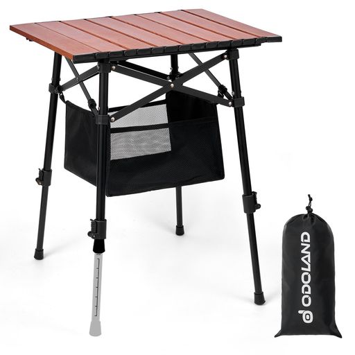 Odoland高さ調節可能キャンプテーブルミニ(2人用)折りたたみ式机耐荷重60kg2.2kg超軽量耐熱防水アルミ天板簡単組立収納袋付きコンパクトポータブルピクニックアウトドアテーブル(L46*W42*H60cm)