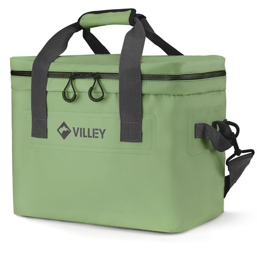 VILLEYクーラーボックス保冷バッグ断熱構造20L大容量ソフト保冷保温手提げと肩掛け両用食品収納バーベキューピクニックアウトドアキャンプ釣り花見買い物持ち運び便利緑色