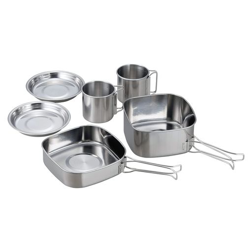 カクセー(Kakusee)アウトドアクッカー角型6点セットステンレス鍋フライパン皿マグカップペア直火コンパクト収納袋付きキャンプSOLAソラPP-04画像