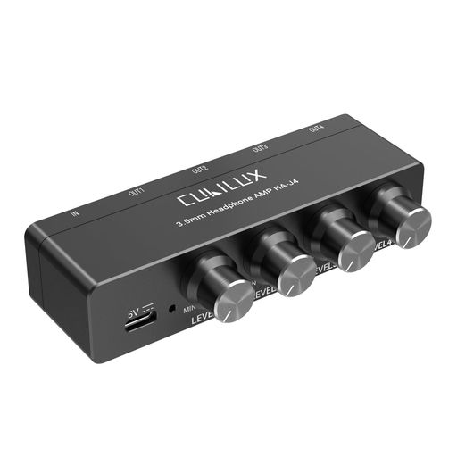 CUBILUX3.5MMイヤホンアンプ、4ウェイステレオヘッドホンアンプ、ミニオーディオアンプ、独立音量調整