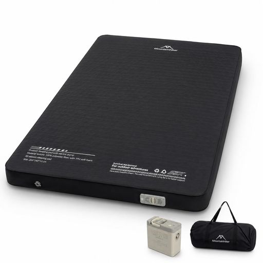 Mountainhiker エア湖つや消し ダブル 厚さ10糎 電動揚水機内蔵 高手向かいウレタン R値8.0 難民キャンプ 車中泊 防災用 エア湖臥榻(第2時人 ダブル(黒いこと・幅140糎))