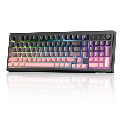 FREEWOLFK100ワイヤレスキーボード三モードBluetooth5.0/2.4G/USB-CPBTグラデーション側面刻印キーキャップノブ付き4000mAh大容量電池26キーロールオーバーRGB