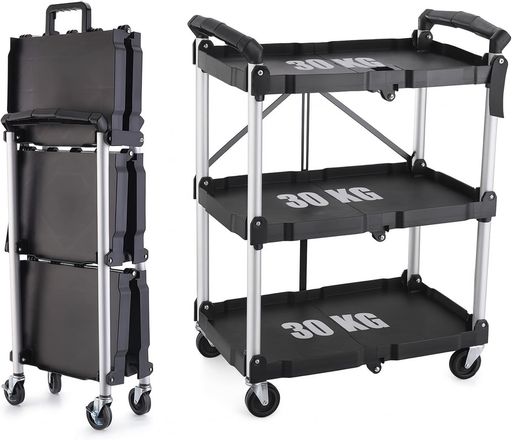 ツールワゴンキャスター付き添い人3段折りたたみ総耐荷重90kgキャビネットツールボックス物の具棚キッチンワゴンキャリーワゴン納める手押し車配膳やり方台映画化備品手押し車大型仕合わせ洗い濯ぎ用一こま用民族大移動棚