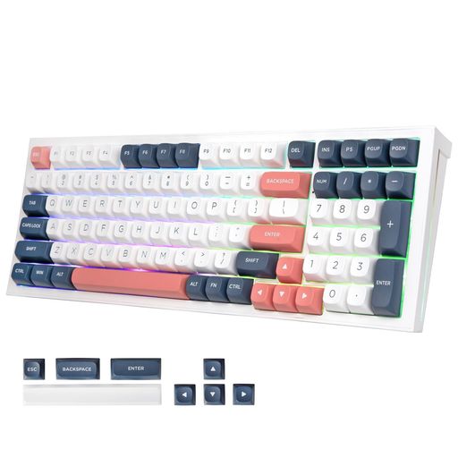 RedragonK723ゲーミングキーボードワイヤレスメカニカルキーボード銀軸96%テンキー付き英語配列【2.4GHz/BT/USB-C有線】ガスケット付きホットスワップ対応PBTキーキャップ充電式4000mAh