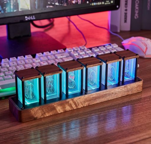 ClocTeck ニキシー管 時計 Wi-Fi同期 & 1600万色カスタマイズ可能、レトロモダン木製デジタル時計｜NextGenShop