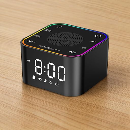 HUOJI目覚まし時計ホワイトノイズマシン付き調光LEDライト30種癒し音デジタル時計光目覚まし大人快眠集中オフィスタイマースヌーズコンパクト日本語説明書付(ブラック)