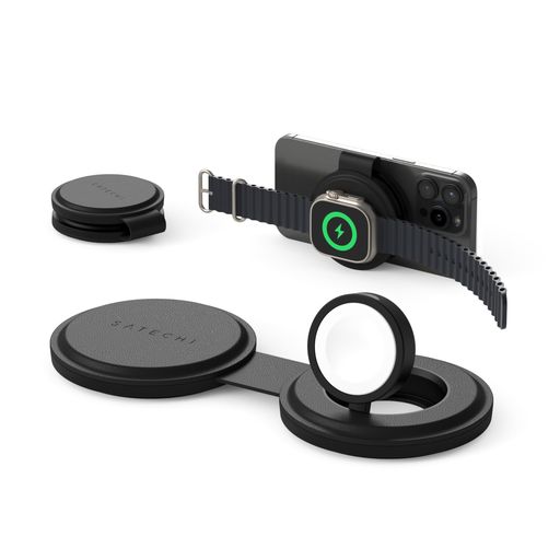SATECHIOntheGo2-in-1ワイヤレス充電器マグネット式Qi2対応iPhone15W急速充電/AppleWatch5W折りたたみ式充電スタンド(ブラック)